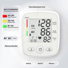 Load image into Gallery viewer, Blood Pressure Monitor Digital Wrist BP Machine Automatic BP Cuff with 2 Users 180 Memory Voice Large LCD Display