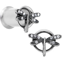 Load image into Gallery viewer, 0G Clear Gem Steel Hi Sky Dragonfly Double Flare Tunnel Plug Set