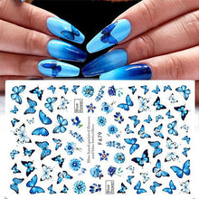 Load image into Gallery viewer, Blue Butterfly 3D Nail Stickers Flowers Leaves Self Adhesive Transfer Sliders Wraps Manicures Foils Decorations Decoration Tattoo Manicure Transfer Nail Decals Flowers Butterfly Designs Nails Supply Manicure Tips Design Nail Decoration