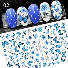 Load image into Gallery viewer, Blue Butterfly 3D Nail Stickers Flowers Leaves Self Adhesive Transfer Sliders Wraps Manicures Foils Decorations Decoration Tattoo Manicure Transfer Nail Decals Flowers Butterfly Designs Nails Supply Manicure Tips Design Nail Decoration
