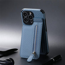 Load image into Gallery viewer, Blue Cards Wallet Leather Phone Case For Iphone 14 Plus 13 12 Mini 11 Pro Max X Xs Xr Men Luxury Business Purse Card Holder Cover Phone Case With Card Sleeve Men Phone Case