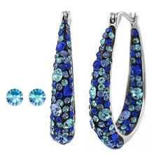 Load image into Gallery viewer, Blue Inside Out Hoops in 18K White Gold-Plating Made with Blue Swarovski Crystal