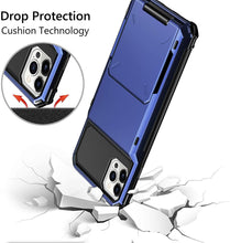 Load image into Gallery viewer, Blue Men Card Holder Hidden Pocket Phone Case Dual Layer Bumper Armor Protective Cover For iPhone 14 13 Pro Max 13 Mini 13 Pro Card Slots Wallet Case Cover Slide Armor Wallet Card Slots Holder for iPhone 13