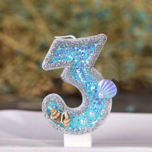 Load image into Gallery viewer, Blue Shell Glitter Number Birthday Candles Numeral Birthday Candles Cake Numeral Candles Number 0-9 Glitter Cake Topper Decoration for Birthday Wedding Anniversary Party Cake Toppers Birthday Wedding Digital Cakes Dessert Decor Birthday Decoration