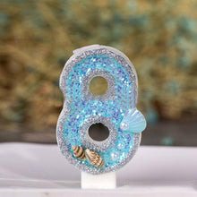 Load image into Gallery viewer, Blue Shell Glitter Number Birthday Candles Numeral Birthday Candles Cake Numeral Candles Number 0-9 Glitter Cake Topper Decoration for Birthday Wedding Anniversary Party Cake Toppers Birthday Wedding Digital Cakes Dessert Decor Birthday Decoration
