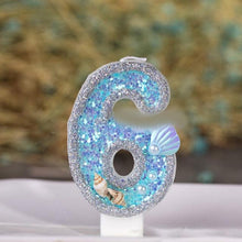 Load image into Gallery viewer, Blue Shell Glitter Number Birthday Candles Numeral Birthday Candles Cake Numeral Candles Number 0-9 Glitter Cake Topper Decoration for Birthday Wedding Anniversary Party Cake Toppers Birthday Wedding Digital Cakes Dessert Decor Birthday Decoration