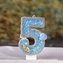 Load image into Gallery viewer, Blue Shell Glitter Number Birthday Candles Numeral Birthday Candles Cake Numeral Candles Number 0-9 Glitter Cake Topper Decoration for Birthday Wedding Anniversary Party Cake Toppers Birthday Wedding Digital Cakes Dessert Decor Birthday Decoration