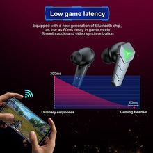 Load image into Gallery viewer, Bluetooth 5.0 RGB Yellow Gaming Earphones Low Latency Wireless Stereo Headphones Bass Earbuds With Mic Headphones Wearable Music Player HiFi Quality Sound Sport Earphones With Charging Case For Outdoor Running Gym Workout 65ms