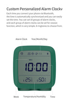 Load image into Gallery viewer, Bluetooth Alarm Clock Temperature Humidity Display LCD Screen Adjustable Clock Dual Alarm Clock with Night Light, Alarm Clock for Kids Small Alarm Clock for Home Bedroom Travel USB Powered Cute Design Nightlight With APP Smart Home