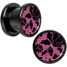 Load image into Gallery viewer, Pink Floral Lace Black Anodized Screw Fit Plug Set 00G