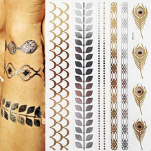 Load image into Gallery viewer, Body Tattoo Art Painting Stickers Glitter Gold Silver Temporary Waterproof Nontoxic Long Lasting Tattoos