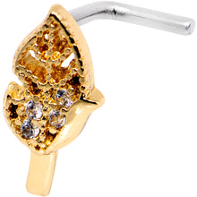 Load image into Gallery viewer, 18G Clear CZ Gold Tone Leaf Faux Hoop L Shaped Nose Ring