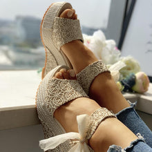 Load image into Gallery viewer, Bowknot Women High Heeled Shoes Summer Sandals Party Platform High Heels Shoes Lace Up Platform Beautiful Sandals Ankle Strap Slingback Dress Shoes