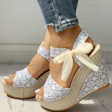 Load image into Gallery viewer, Bowknot Women High Heeled Shoes Summer Sandals Party Platform High Heels Shoes Lace Up Platform Beautiful Sandals Ankle Strap Slingback Dress Shoes
