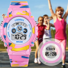 Load image into Gallery viewer, Boys Sports Military Kids Digital Watches Student Childrens Watch Fashion Luminous Led Alarm Camouflage Green Waterproof 7 Color Led Backlight Multifuction Wristwatch For Boys Girls
