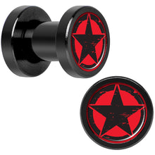 Load image into Gallery viewer, Black Red Distressed Star Black Anodized Screw Fit Plug Set 4G