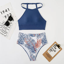 Load image into Gallery viewer, Brown Leaf Print High Waist Bikini Set 2 Piece Summer Padded Push Up High Waist Bikini Swimsuit Swimwear Swimsuit Women High Neck Two Pieces Swimwear Female Sports Bathing Suit