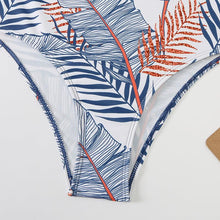 Load image into Gallery viewer, Brown Leaf Print High Waist Bikini Set 2 Piece Summer Padded Push Up High Waist Bikini Swimsuit Swimwear Swimsuit Women High Neck Two Pieces Swimwear Female Sports Bathing Suit