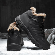 Load image into Gallery viewer, Brown Soft Winter Warm Leather Mens Boots Fur Snow Boots Outdoor Winter Casual Shoes Rubber Ankle Boots Non Slip Fur Lined Boots Leather Comfortable Mens Mountain Shoes