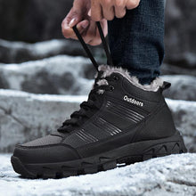 Load image into Gallery viewer, Brown Soft Winter Warm Leather Mens Boots Fur Snow Boots Outdoor Winter Casual Shoes Rubber Ankle Boots Non Slip Fur Lined Boots Leather Comfortable Mens Mountain Shoes