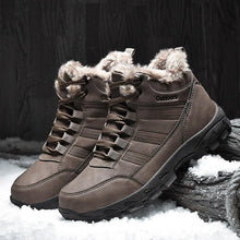 Load image into Gallery viewer, Brown Soft Winter Warm Leather Mens Boots Fur Snow Boots Outdoor Winter Casual Shoes Rubber Ankle Boots Non Slip Fur Lined Boots Leather Comfortable Mens Mountain Shoes