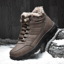 Load image into Gallery viewer, Brown Soft Winter Warm Leather Mens Boots Fur Snow Boots Outdoor Winter Casual Shoes Rubber Ankle Boots Non Slip Fur Lined Boots Leather Comfortable Mens Mountain Shoes