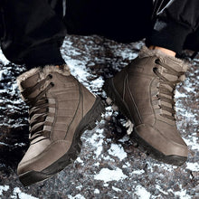 Load image into Gallery viewer, Brown Soft Winter Warm Leather Mens Boots Fur Snow Boots Outdoor Winter Casual Shoes Rubber Ankle Boots Non Slip Fur Lined Boots Leather Comfortable Mens Mountain Shoes
