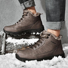 Load image into Gallery viewer, Brown Soft Winter Warm Leather Mens Boots Fur Snow Boots Outdoor Winter Casual Shoes Rubber Ankle Boots Non Slip Fur Lined Boots Leather Comfortable Mens Mountain Shoes