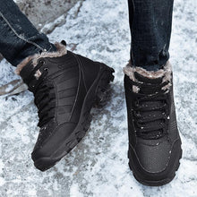 Load image into Gallery viewer, Brown Soft Winter Warm Leather Mens Boots Fur Snow Boots Outdoor Winter Casual Shoes Rubber Ankle Boots Non Slip Fur Lined Boots Leather Comfortable Mens Mountain Shoes