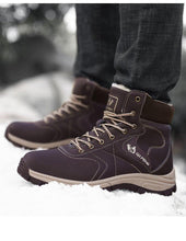 Load image into Gallery viewer, Brown Winter Mens Snow Boots Warm Plush Boots Waterproof Leather Ankle Boots Fashion Outdoor Non-slip Men's Hiking Boots Winter Ankle Snow Hiking Boots Warm Water Resistant Sport Shoes