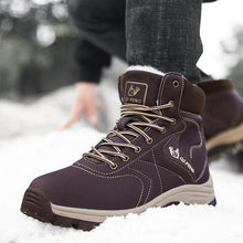 Load image into Gallery viewer, Brown Winter Mens Snow Boots Warm Plush Boots Waterproof Leather Ankle Boots Fashion Outdoor Non-slip Men's Hiking Boots Winter Ankle Snow Hiking Boots Warm Water Resistant Sport Shoes