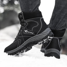 Load image into Gallery viewer, Brown Winter Mens Snow Boots Warm Plush Boots Waterproof Leather Ankle Boots Fashion Outdoor Non-slip Men's Hiking Boots Winter Ankle Snow Hiking Boots Warm Water Resistant Sport Shoes