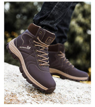 Load image into Gallery viewer, Brown Winter Mens Snow Boots Warm Plush Boots Waterproof Leather Ankle Boots Fashion Outdoor Non-slip Men's Hiking Boots Winter Ankle Snow Hiking Boots Warm Water Resistant Sport Shoes