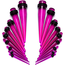 Load image into Gallery viewer, 14 to 00G Fuchsia Acrylic Straight Taper Set 18 Piece Stretching Kit