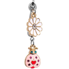 Load image into Gallery viewer, Clear Gem Pink Lovely Lady Bug Flower Double Mount Dangle Belly Ring