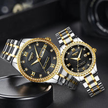 Load image into Gallery viewer, Business Black Couple Watches Top Luxury Mens Watches Auto Date Quartz Wristwatch Gold Watch Men Diamond Stainless Steel Waterproof Luminous Business Casual Luxury Watch For Men