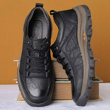 Load image into Gallery viewer, Business Black Leather Mens Casual Shoes Spring Lace-up Platform Travel Shoes Wear-Resistant Shoes Elegant Style Men's Shoes Flat Round Toe Fashion Dress Shoes For Men