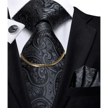 Load image into Gallery viewer, Business Black Silk Necktie Chain Classic Tie Square Handkerchief Elegant Cufflink Wedding Formal Neckties For Men