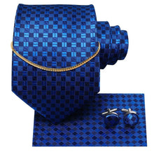Load image into Gallery viewer, Business Black Silk Necktie Chain Classic Tie Square Handkerchief Elegant Cufflink Wedding Formal Neckties For Men