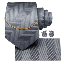 Load image into Gallery viewer, Business Black Silk Necktie Chain Classic Tie Square Handkerchief Elegant Cufflink Wedding Formal Neckties For Men