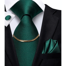 Load image into Gallery viewer, Business Black Silk Necktie Chain Classic Tie Square Handkerchief Elegant Cufflink Wedding Formal Neckties For Men