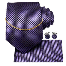 Load image into Gallery viewer, Business Black Silk Necktie Chain Classic Tie Square Handkerchief Elegant Cufflink Wedding Formal Neckties For Men