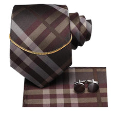 Load image into Gallery viewer, Business Black Silk Necktie Chain Classic Tie Square Handkerchief Elegant Cufflink Wedding Formal Neckties For Men