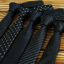 Load image into Gallery viewer, Business Black Skinny Ties Polyester Silk Necktie For Men Washable Formal Office Simple Design Necties Solid Color Skinny Tie Slim Necktie For Men