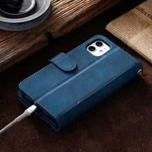 Load image into Gallery viewer, Business Blue New Cards Flip Leather Case For iPhone 14 13 12 11 Pro Max 10 X 6 6s 7 8 Plus XR XS Max Multifunctional Wallet Phone Case Multi-Card Wallet Leather iphone Case