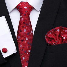 Load image into Gallery viewer, Business Men Silk Necktie Cufflinks Set Luxury Design Necktie With Handkerchief Necktie For Casual And Daily Wear Classic Men Flower Ties Wedding Handkerchief Cufflinks Set