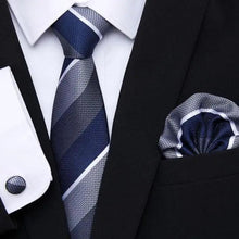 Load image into Gallery viewer, Business Men Silk Necktie Cufflinks Set Luxury Design Necktie With Handkerchief Necktie For Casual And Daily Wear Classic Men Flower Ties Wedding Handkerchief Cufflinks Set