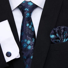 Load image into Gallery viewer, Business Men Silk Necktie Cufflinks Set Luxury Design Necktie With Handkerchief Necktie For Casual And Daily Wear Classic Men Flower Ties Wedding Handkerchief Cufflinks Set