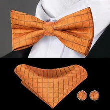 Load image into Gallery viewer, Business Red Color Butterfly Bow Tie Pocket Square Cufflinks Suit Set For Men Adjustable Self Bowtie Formal Bowtie Set Solid Color Necktie Silk Bow Tie Pocket Square Cuff Links