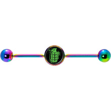 Load image into Gallery viewer, 14G Green Grenade Rainbow Industrial Barbell 37mm